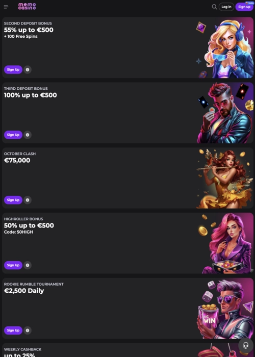 Special bonus deals collection Memo Casino